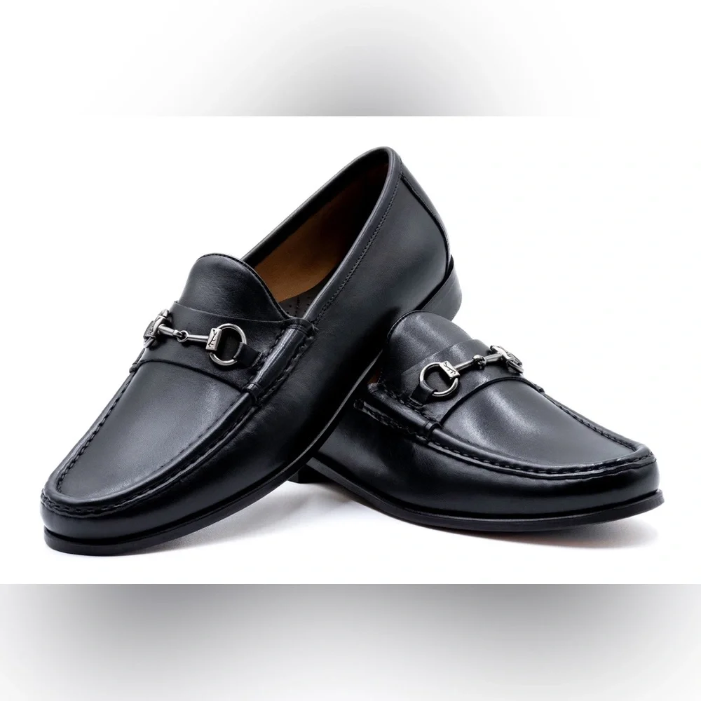 Men's Martin Dingman Addison Black Leather Horse Bit Loafers Size 10M